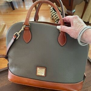 Dooney & Bourke Elephant Gray Pebble Grain Leather Zip Dome Satchel Bag